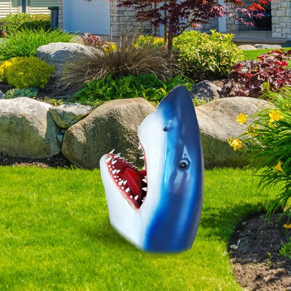 

White Shark Garden Art Statue Horror Shark Garden Sculpture Decor Great Shark Garden Wall 3D Art Statue for Home Yard Decoration