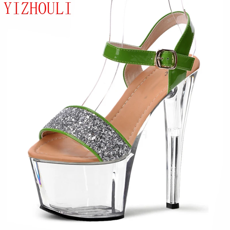 スパンコールとクリスタルの靴ハイヒールヨーロピアンスタイル15〜17-cm
