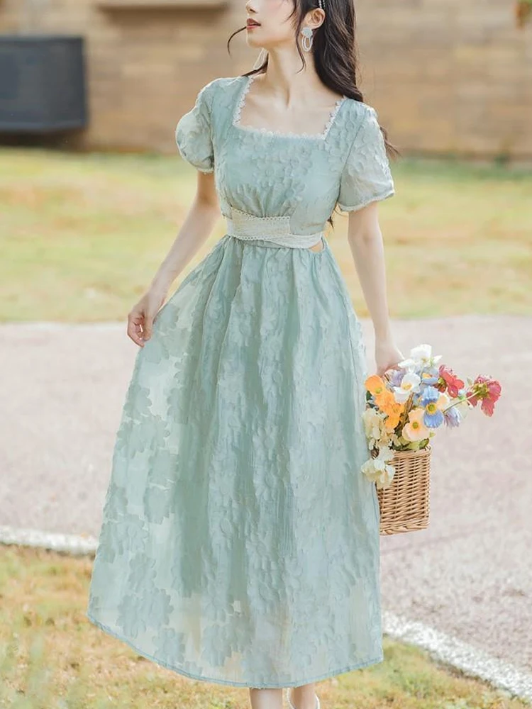 

Винтажное элегантное милое длинное платье, женское облегающее ажурное дизайнерское платье в Корейском стиле, женское летнее Повседневное платье на шнуровке, модель 2024 года