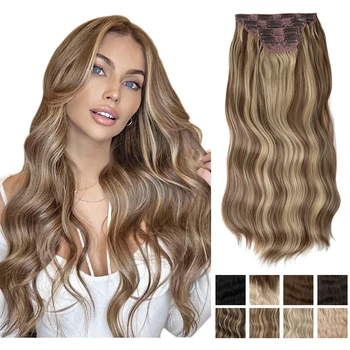 SARLA Synthetic Long Wavy Clip In Hair Extensions 22" 4pcs/set Thick Hairpiece For Women Brown Blonde Black Natural Fake Hair 1
