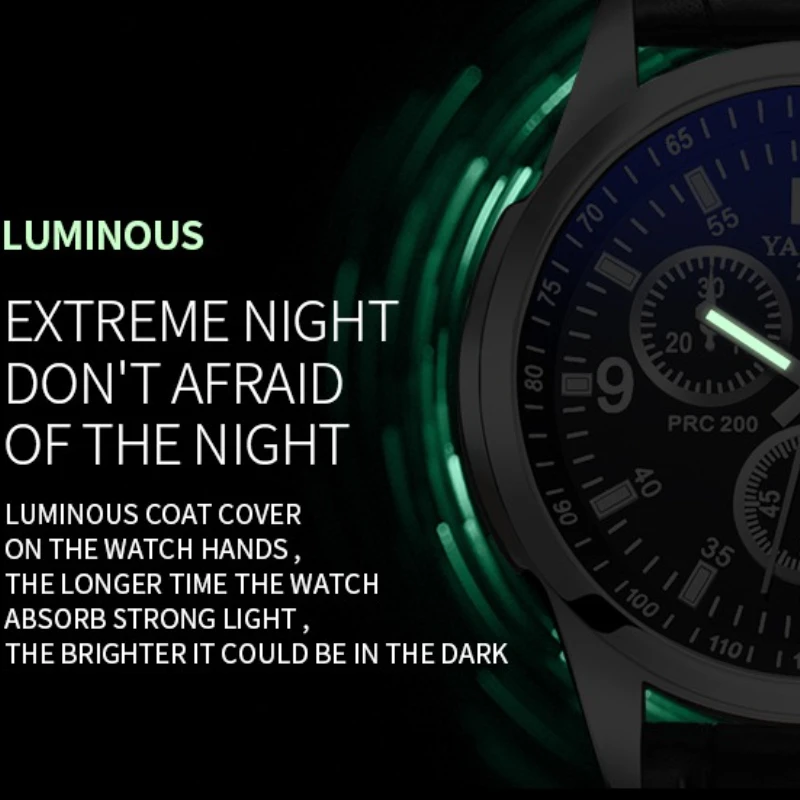 Luxury Men's Luminous Quartz Leather Wristwatch