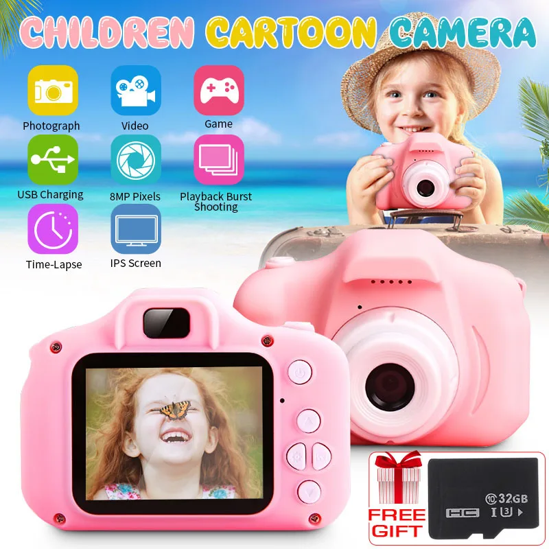 Kids Camera Children Digital Cameras for Girls Toys 1080P 2 Inch Toddler Video Best Birthday Gift for Kids Supports 32GB SD Card