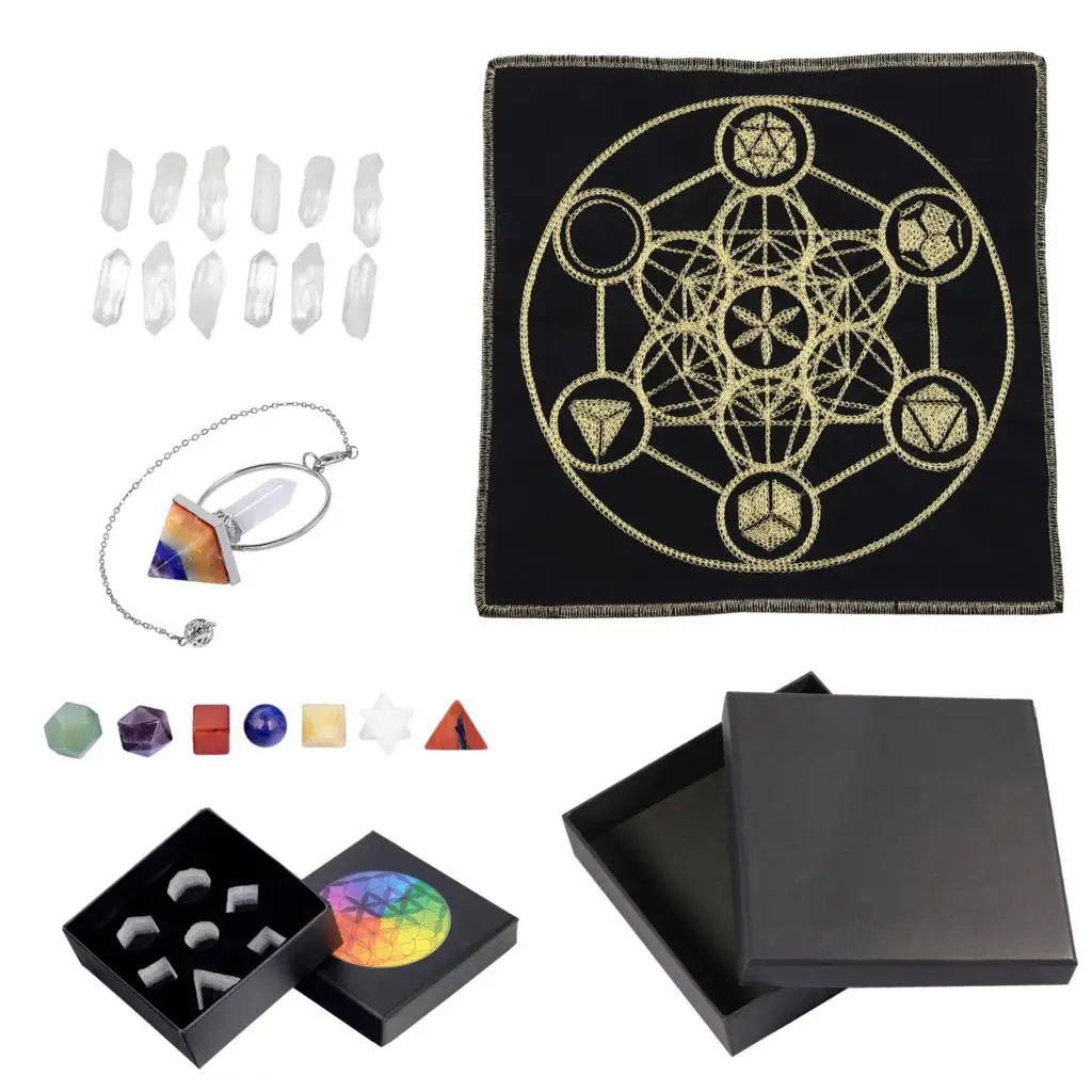 Healing Crystal Stone Totem Mat Meditation Kit For Beginners Divination Wiccan Altar Supplies Witchcraft Chakra Balancing