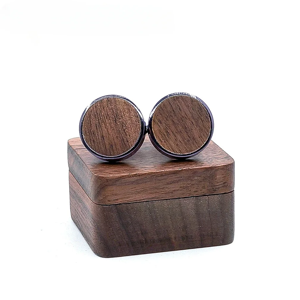 

Vintage Wood Cufflinks French Shirt Button Men's Dinner Business Party Ceremonial Dress High Accessories Box Can Be Engraved