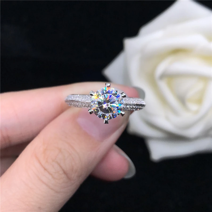Solid 14K White Gold 2CT Test Natural Moissanite Diamond Engagement Ring Original Gold Bridal Jewelry D Color VVS1 Brilliant 3