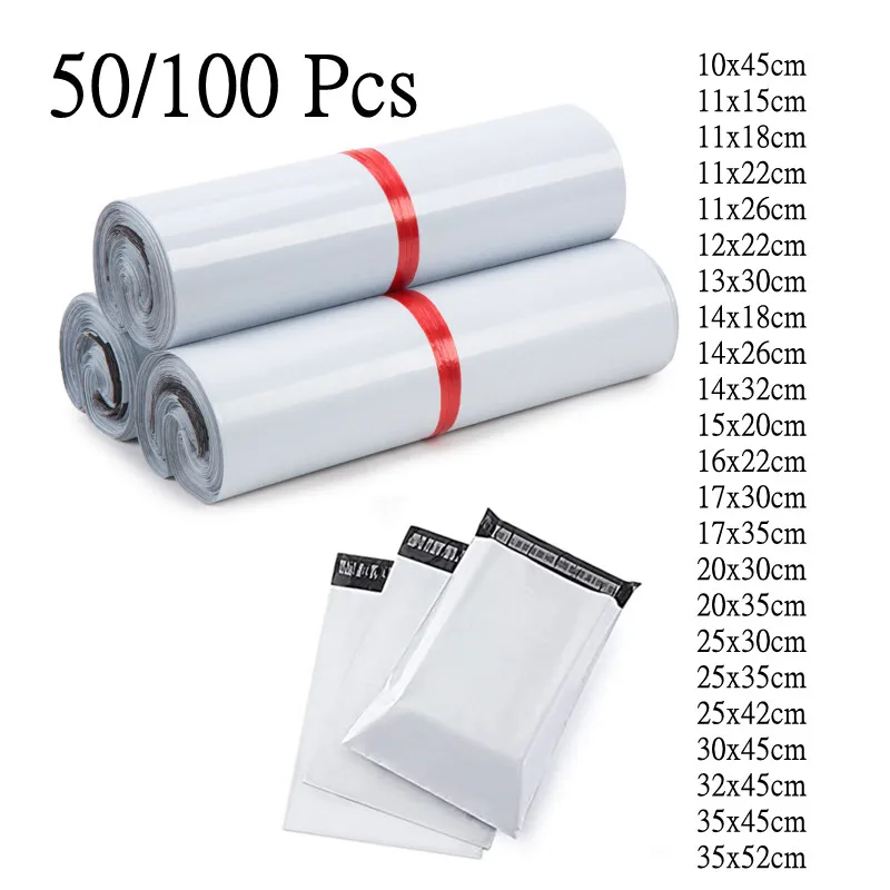 

50-100 pieces/batch white express bag express envelope storage bag self-adhesive sealing Pe plastic bag transport packaging bag