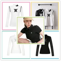 Spring/Summer Korean Golf Wear Women's Short/Long Sleeve Polo Women's Sports Slim Fit Elastic Breathable Sweating Tennis T-shirt 1