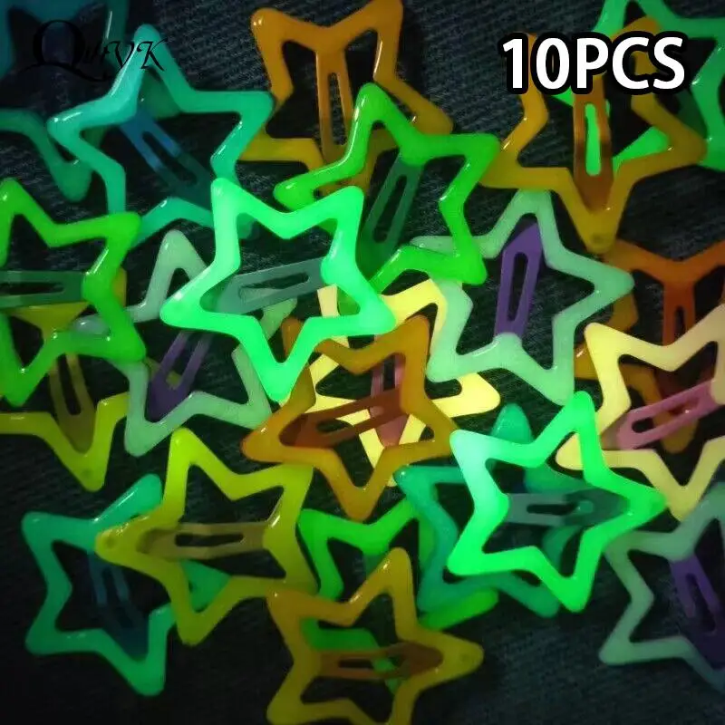 

10pcs Colorful Glow In The Dark Star Heart Hairpin BB Snap Clips Luminous Barrettes Girls Hair Grip Kid Headdress Accessories
