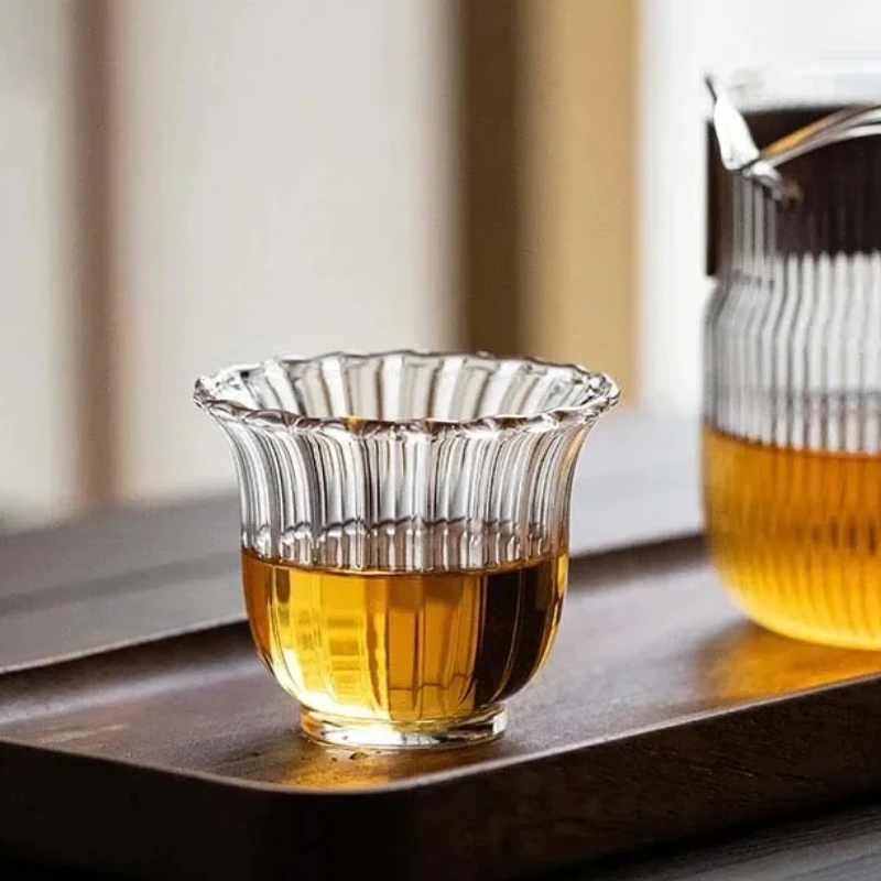 1 PieceHeat Resistant Nordic Clear Ripple Teacups Black Tea Cup Small Capacity Master Cup Soju Sake Shot Glass Tumbler Cup