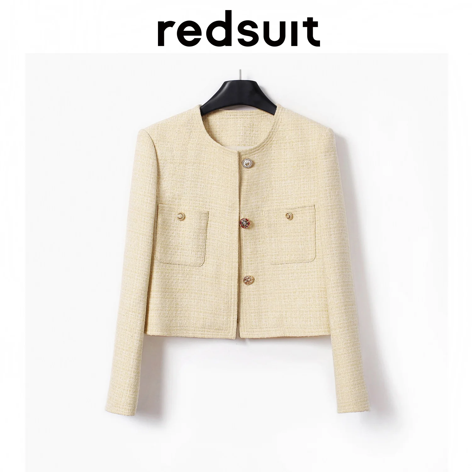 

Early Spring Simple Korean Celebrity Little Fragrant Wind Thick Tweed Goose Yellow Coat Shown White Top New