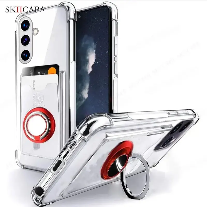 Shockproof Clear Ring Holder Case with Card Slot and Soft Cover