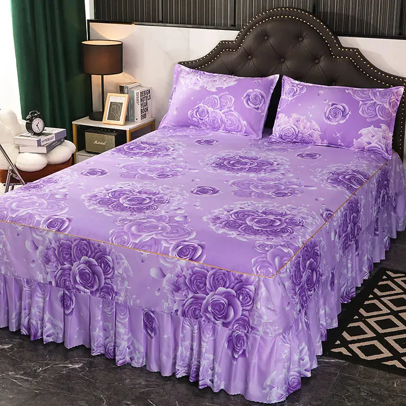 

Bed cover 100% cotton non-slip single bed skirt Korean version bedspread non-pilling bedside protective cover