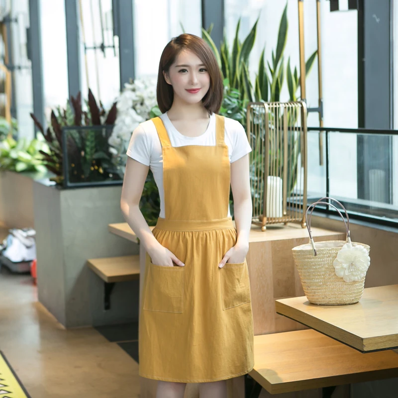 

앞치마 Japanese Cotton Aprons for Women with Pockets Cross Back Cute Apron Dress for Gardening Painting Baking and Cooking