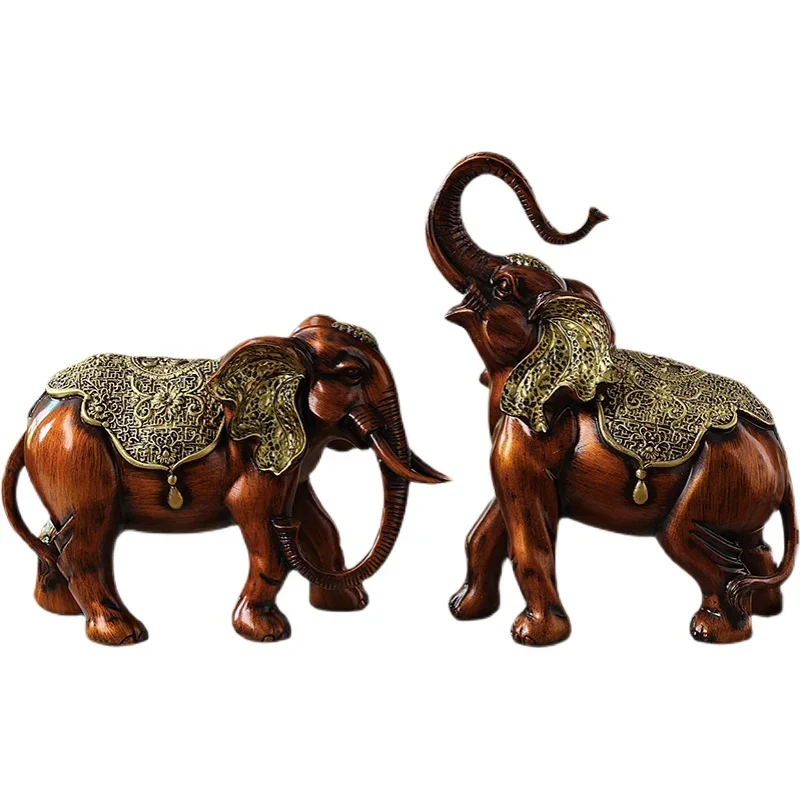 

Fortune Bring Elephant Decoration a Pair Large Size Retro Luxury Hallway TV Cabinet Decoration Opening Gift