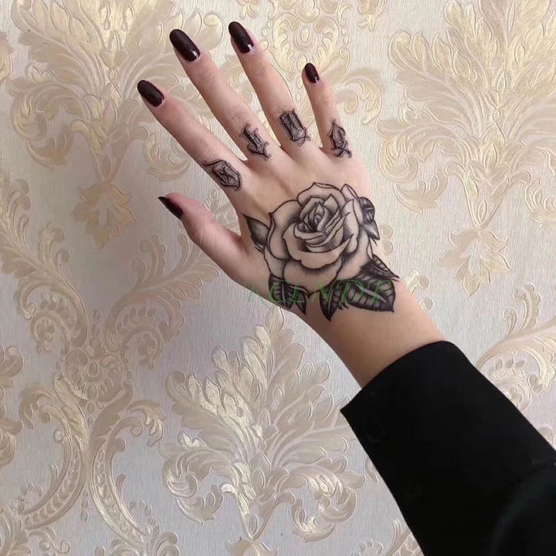 Compre Tatuagem adesiva temporária à prova d'água, flor de rosa, mão,  costas, arte, flash, tatuagem falsa, mulheres e homens