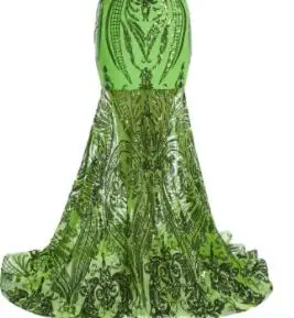Elegant Rose Red and Dark Green Glitter Lace Fabric