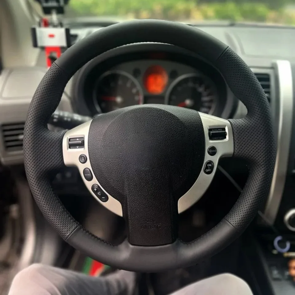 Benutzerdefinierte Auto Lenkrad Geflecht Abdeckung Hand Genäht Schwarz Leder Für Nissan Qashqai J10 X-TRAIL NV200 2008-2012 auto Zubehör – Detail 1