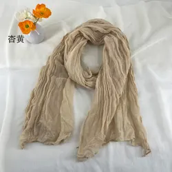 Women's Soft Breathable Cotton Linen Scarf - Retro Bohemian Pleated Wrap, Solid Color, Multi - Color Options (9)