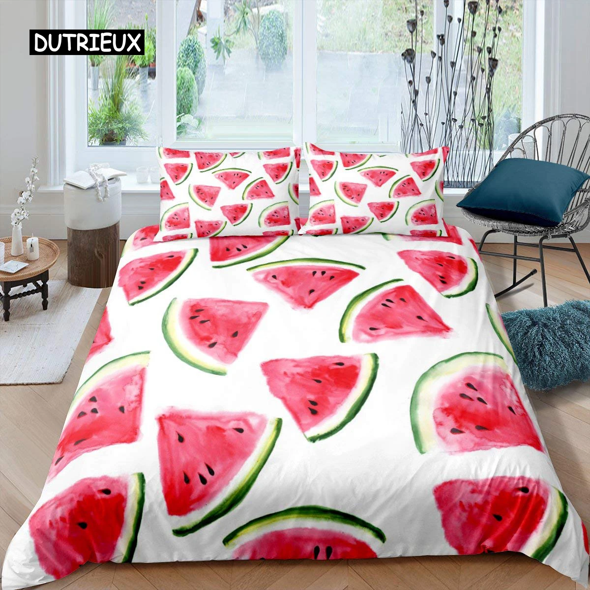 

Watermelon Duvet Cover Set Hawaiian Bedding Set King Size Microfiber Summer Fruit Theme Comforter Cover for Kids Boys Girls Teen