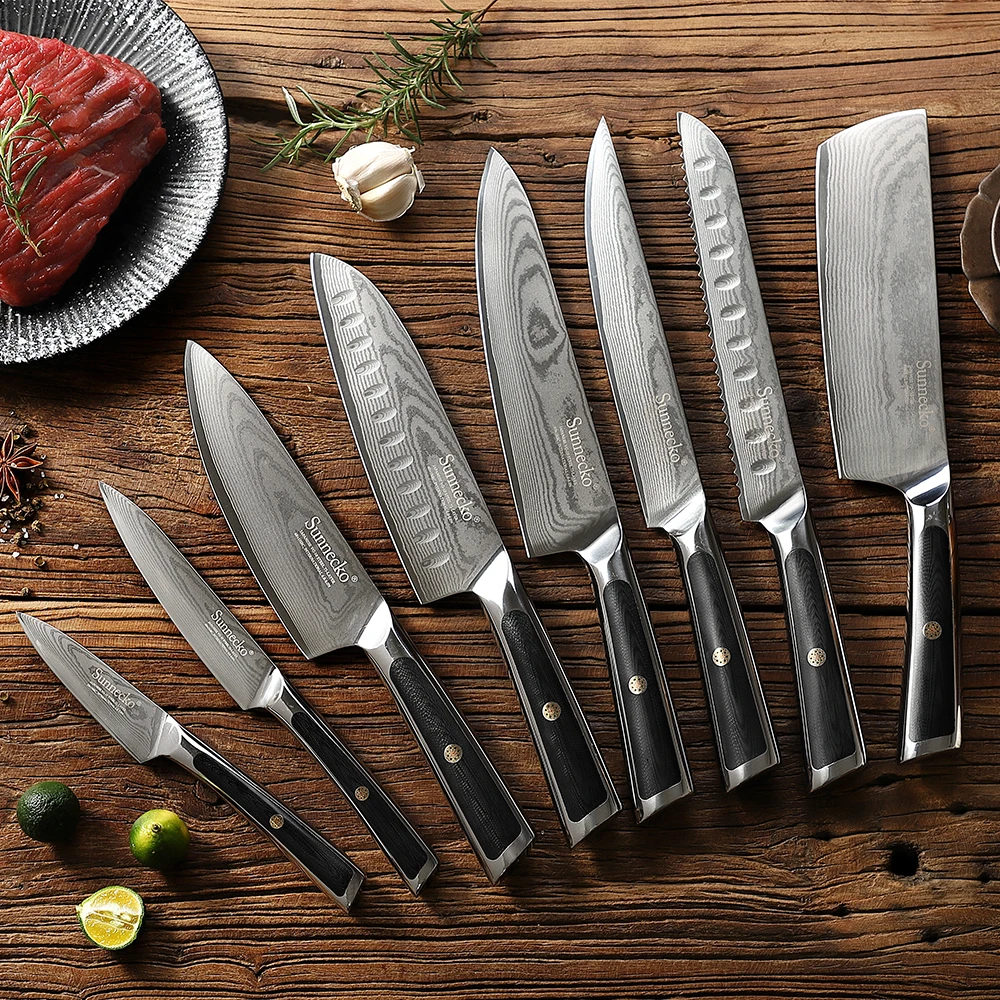 8PCS Kitchen Knives Set ,Stainless Steel Chef Knife Set,Japanese Damascus  Style ,Black 