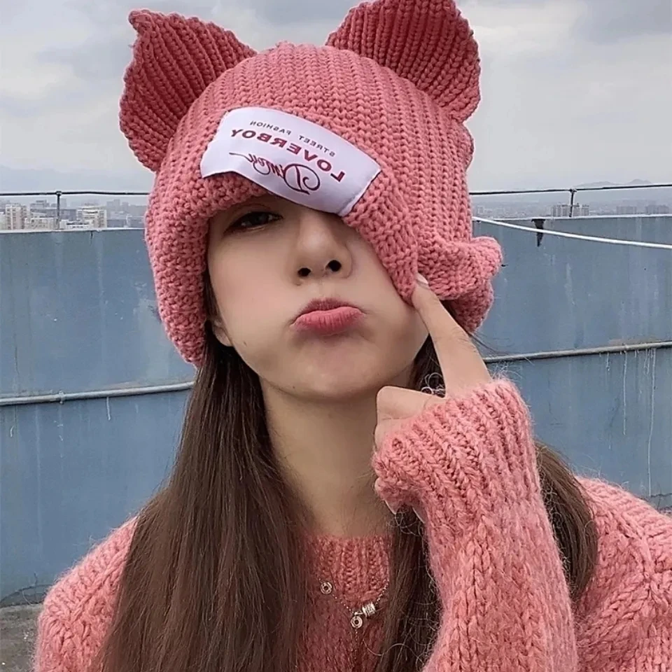 Loverboy Cat Ear Knit Hat Double-layer 