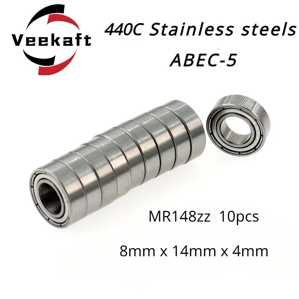 

Veekaft Premium 440C Stainless Steel ABEC-5 MR148zz 8x14x4mm Miniature Deep Groove Ball Bearings - Pack of 10pcs
