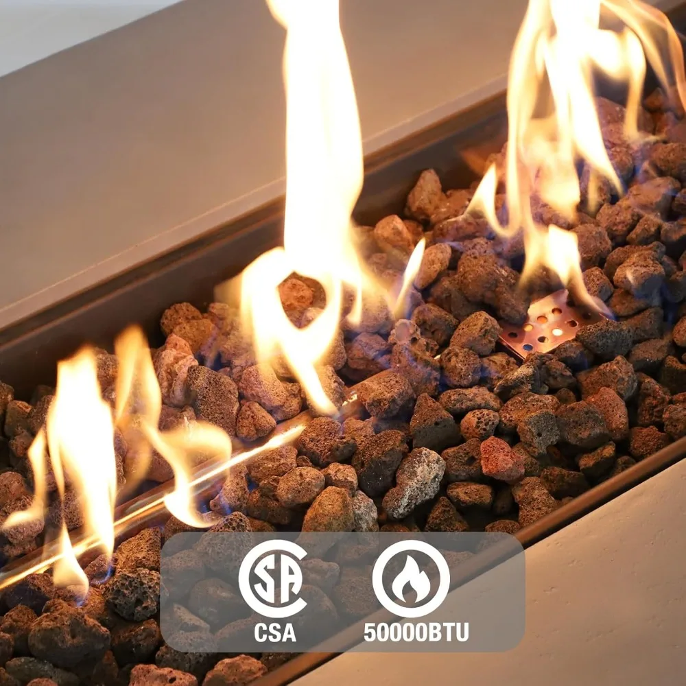 60 Rectangular Propane Fire Pit Steel Lid Propane Tank Table Lava Rocks Rain Cover 50000 BTU Outdoor Fire Table