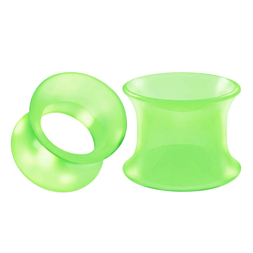 Acryl Silikon Double Flared Saddle Piercing Schmuck Gestreckte Ohrstöpsel Ohrring Lobe Acryl Externer Flesh Tunnel Grün – Detail 6