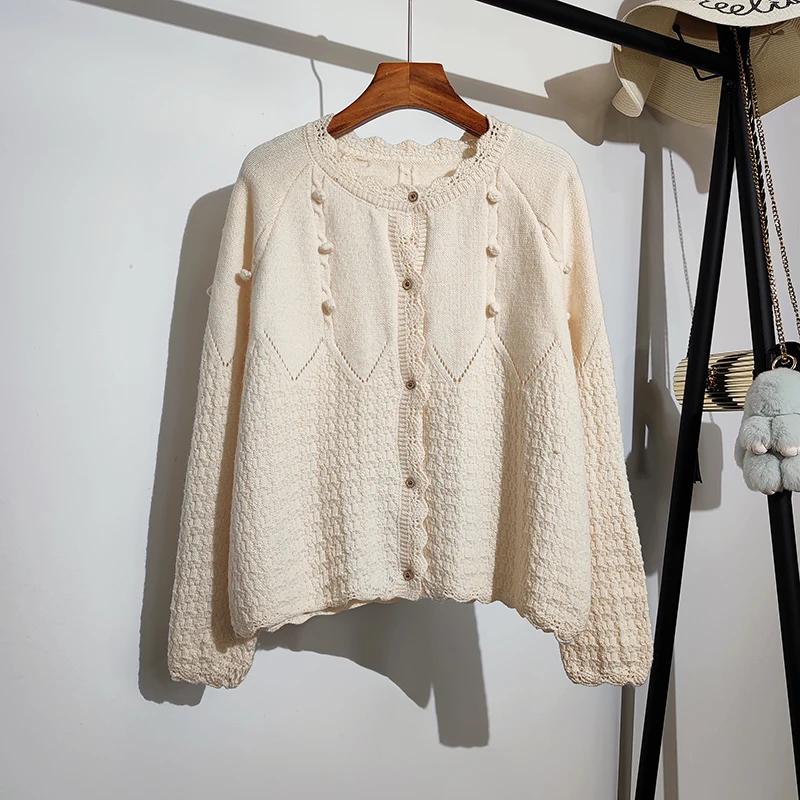 

Sweet Style Lace Knitted Women Sweater Cardigan Winter New Solid Long-Sleeved Casual All Match Female Outwear Coats Tops