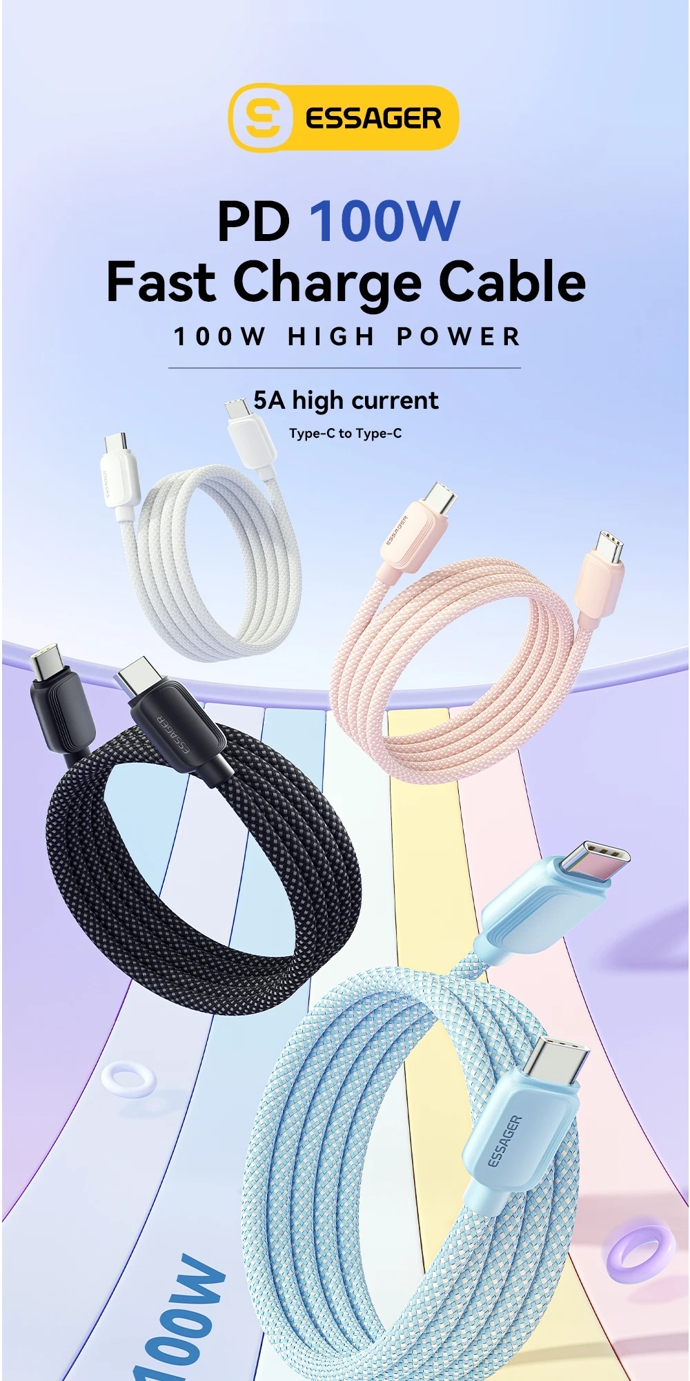 4Pcs 100W USB Type C Cable 5A PD Fast Charging Cable For iPhone 16 15 Pro Max Xi