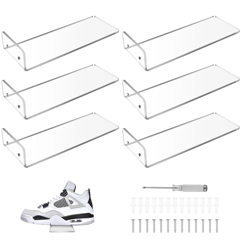 

6 Pack Acrylic Floating Sneaker Shelves Clear Shoe Display Stand Room Decor For Display Collectible Shoe&Sneaker