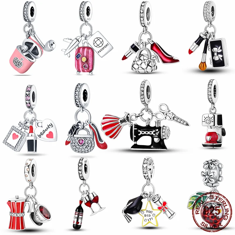 100% 925 Sterling Silver Moka Pot E Coffee Cup Ciondolo Charm Adatto Per Bracciali Pandora Gioielli Fai Da Te Regali Da Donna