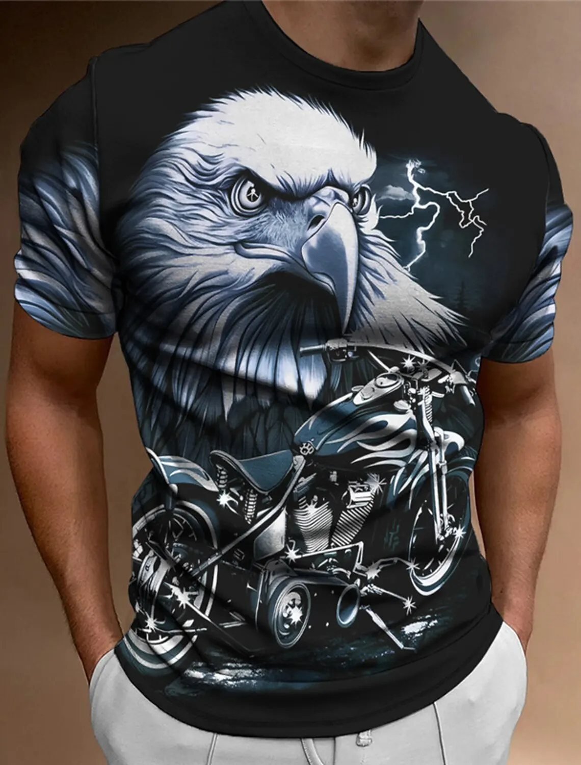 

Vintage Men's T-shirt Eagle Motorcycle Pattern Round Neck Top Clothing 3D Printing Short Sleeve Men's Street Car Fashion Designe