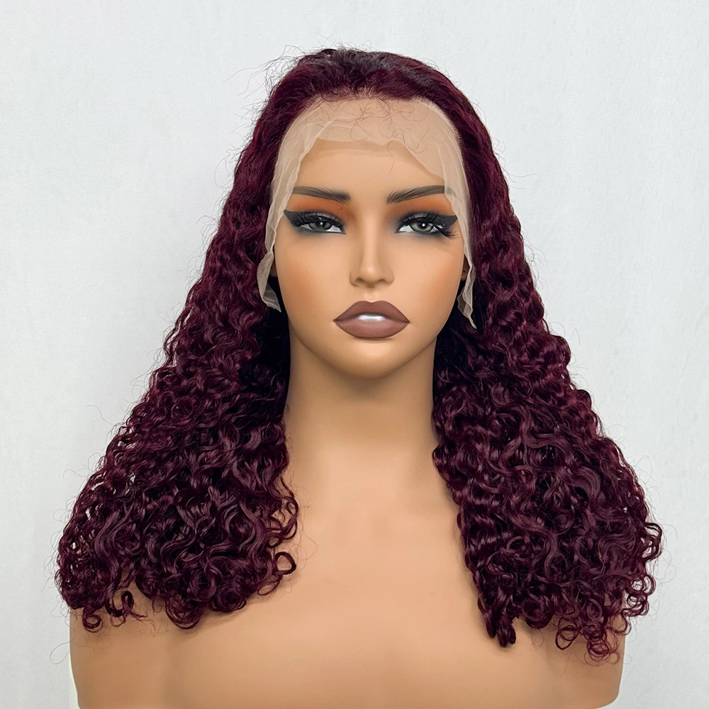 250% Density 99J Color 20 Inches Water Wave Human Hair Wigs 13x4 Transparent Lace Frontal Brazilian Hair Wig for Black Women