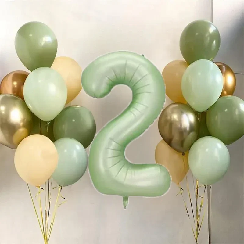 18Pcs Avocado Green Latex Balloons 32 Pollici Retro Green Number Foil Ball Babyshower Kids Birthday Jungle Forest Party Decoration