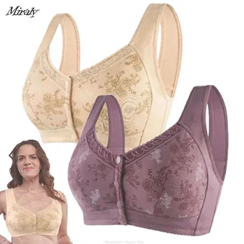 Old Women Comfortable Wireless Bra Ion Lifting Correction Lymphvity Detoxification Bra Font Snap Front Button Closure Underwear 1