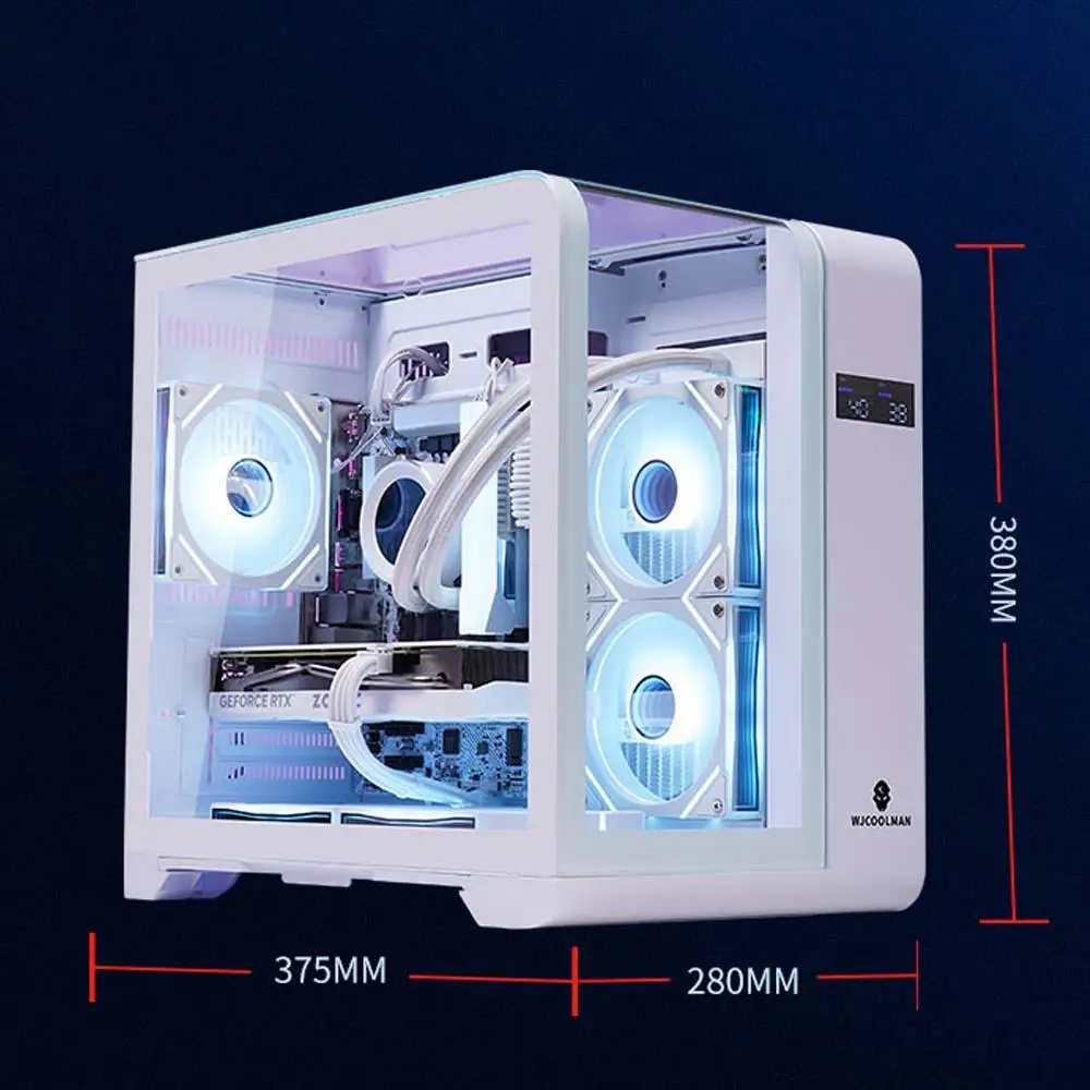 WJCOl'hyMAN-Coque de gaming noire en verre transparent avec 7 positions de ventilateur, version Guardian, 2 c&ocirc;t&eacute;s, 360