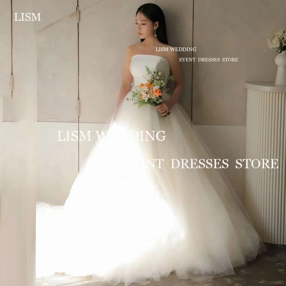 

LISM 2024 Elegant Strapless Wedding Dresses A-Line Corset Floor Length Formal Bridal Gowns For Korean Women Photo Shoot