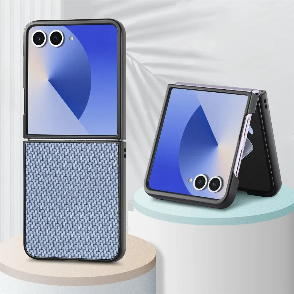 Sleek Carbon Fiber PU Leather Flip Phone Case Cover