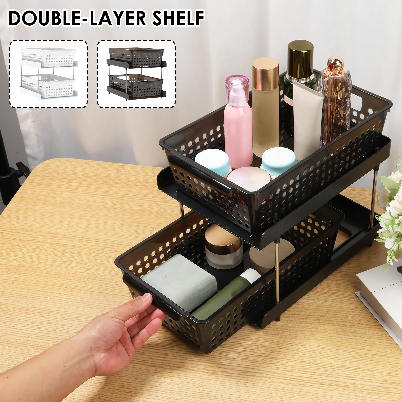Multifunctional Under Sink Storage Rack Double Layer PP Stainless Steel