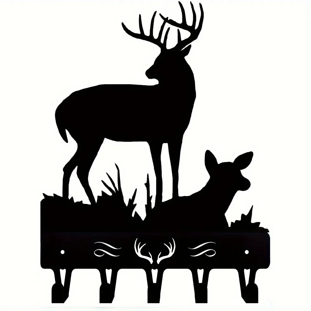 1pc Iron Crafts, Deer Family Key Rack Hanger - 6 inch Wide Metal Wall Art Wall-mounted，Hooks，Key holder，key hanger，Towel Rack 4