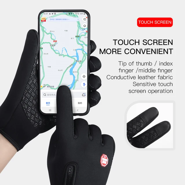 Gants de vélo de sport coupe-vent pour hommes et femmes, écran tactile anti-ald, sourire, garder au chaud, travail, vélo, noir, automne, hiver 5