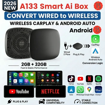 2026 Kowankit Android13 CarPlay Ai Box Wireless Android Auto 3 in 1 Adattatore USB Plug & Play Universale TV Box per Youtube Netflix
