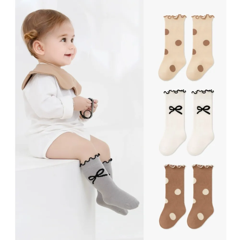 4 Pairs Infant Kids Girl Cotton Socks Baby Ruffles Vintage Color Floor Socks 0-5Y Baby Mid-tube Leg Warmers for Princess