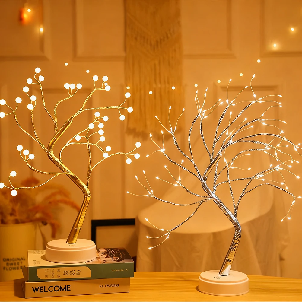 LED Night Light Mini Christmas Tree Copper Wire Garland Lamp For Kids Home Bedroom Decoration Decor Fairy Light Holiday lighting