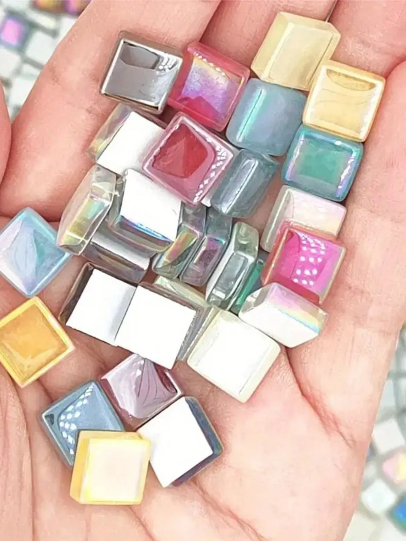 Crystal Mosaics Supplies Glass Mosaic Tiles DIY Mosaic Supplies 100pcs Rainbow Glass Mosaic Tiles for DIY Crafts and Handmade Projects Crystal Creative Materials Art Stone