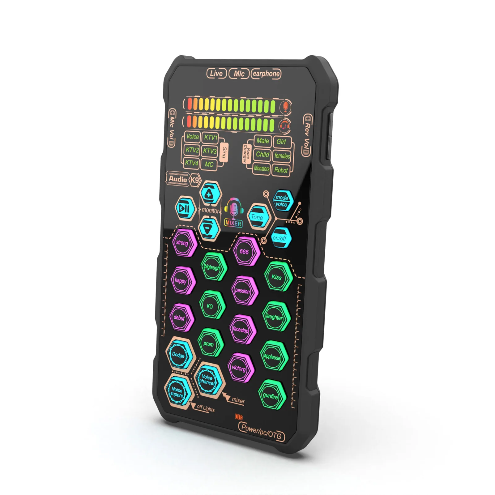팟캐스팅 방송 노래 녹음을 위한 음성 변조 기능이 있는 K9 휴대용 라이브 사운드 카드 사운드 보드 세트