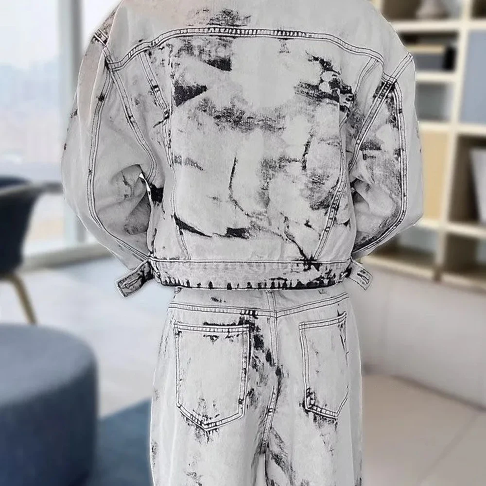 Mens Denim Sets Y2k Tie-Dye Jacket Trousers Spring Streetwear Fashion Trends Youth Campus Performance Sets Men'S Clothing 2025 4