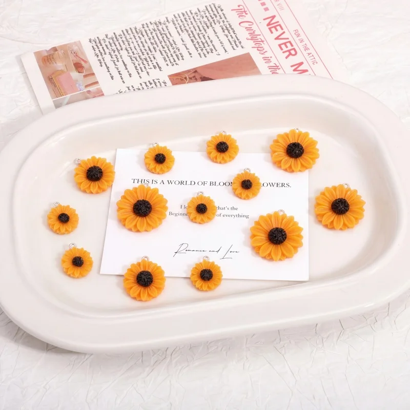 5pcs 16x19mm 2mm 구멍 수지 해바라기 펜던트 오렌지 DIY 쥬얼리 만들기 용품 귀걸이 목걸이 참 액세서리 발견품