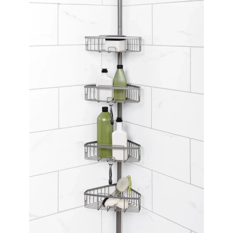 

KAZHAN Satin Nickel Shower Caddy with 4 Basket Shelves, Tension Pole
